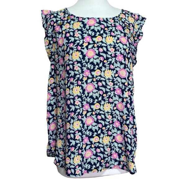 Loft Floral Blouse Ruffle Sleeve Size Large - Picture 1 of 6